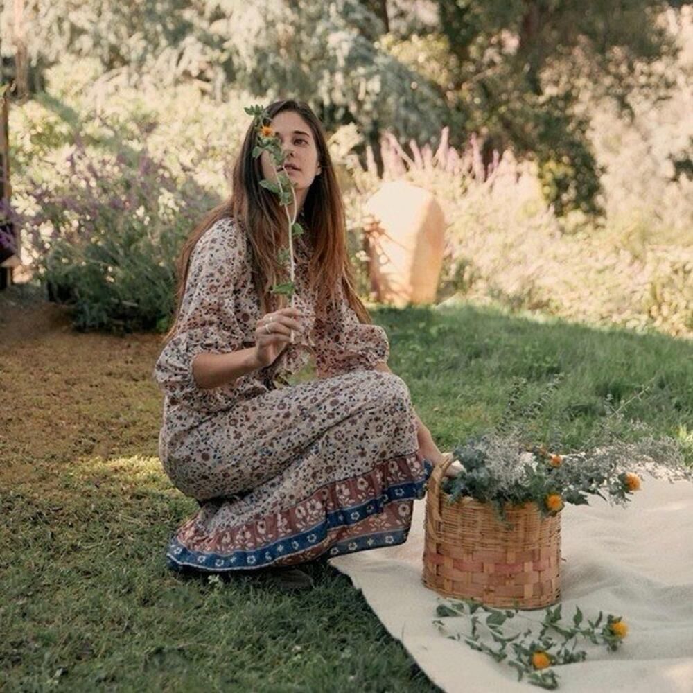 Christy Dawn The Plum Dress S Sand Anemone Vine Puff Floral Ruffle Paisley Boho - Picture 5 of 13